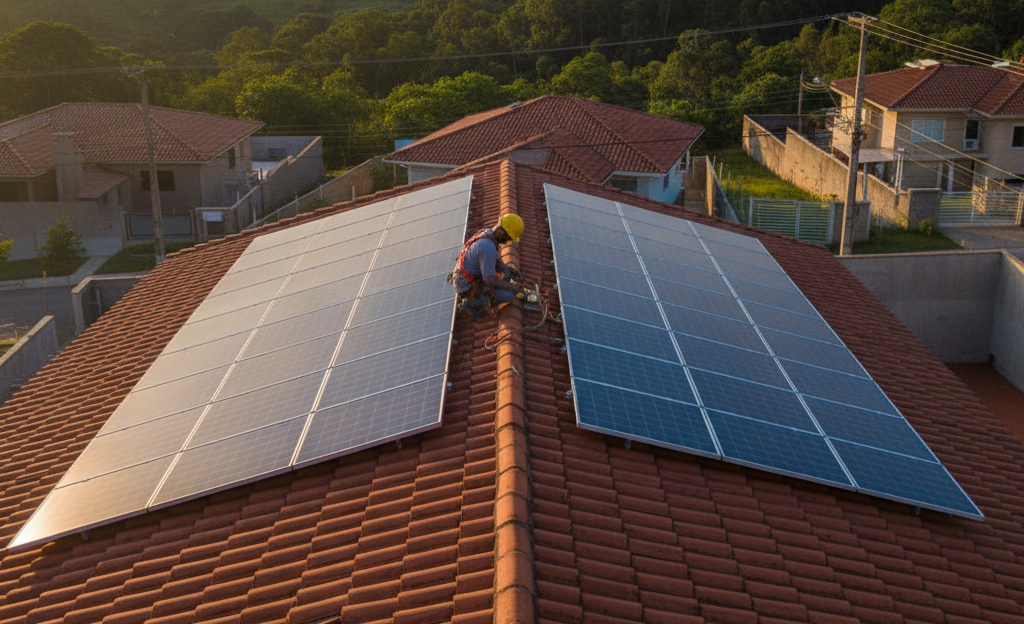 Técnico inspecionando painel